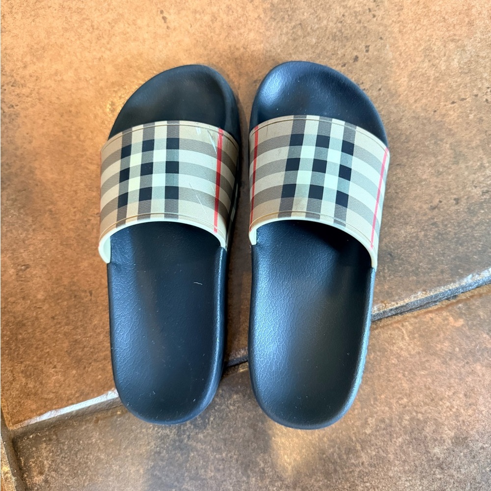 Burberry Black Footbed Plaid Strap Slides
